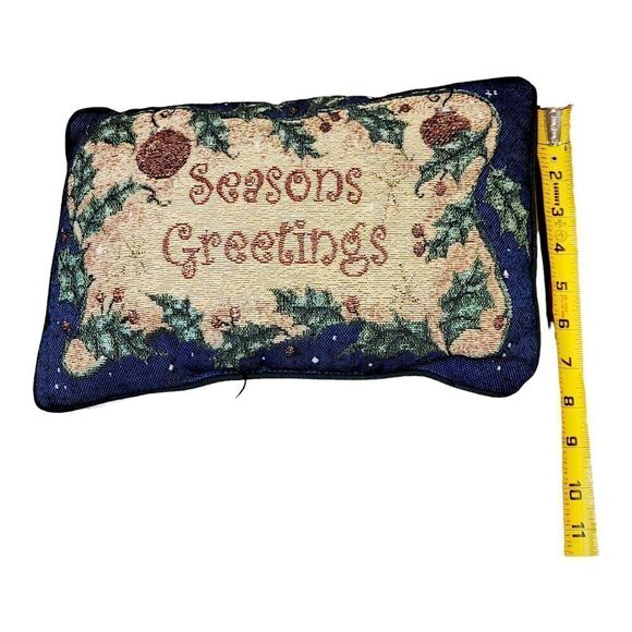 Vintage Needlepoint Christmas Decorative Throw Pillow Season’s Greeting - Picture 4 of 5